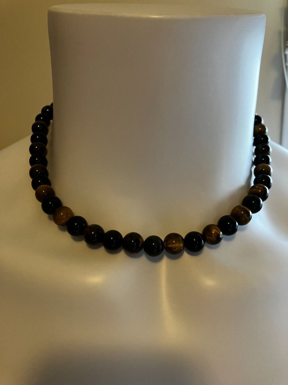 Men's Tiger Eye and Obsidian Genuine Gemstones 18.5-inch Choker Handmade NEW